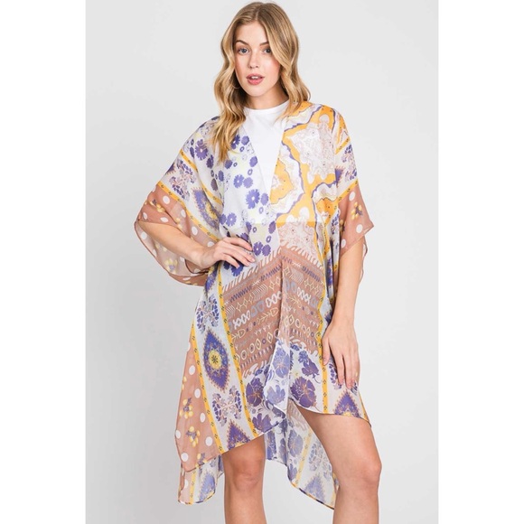 NEW! Boho Lightweight One Size Flower Kimono in Taupe/Purple. - Picture 1 of 2